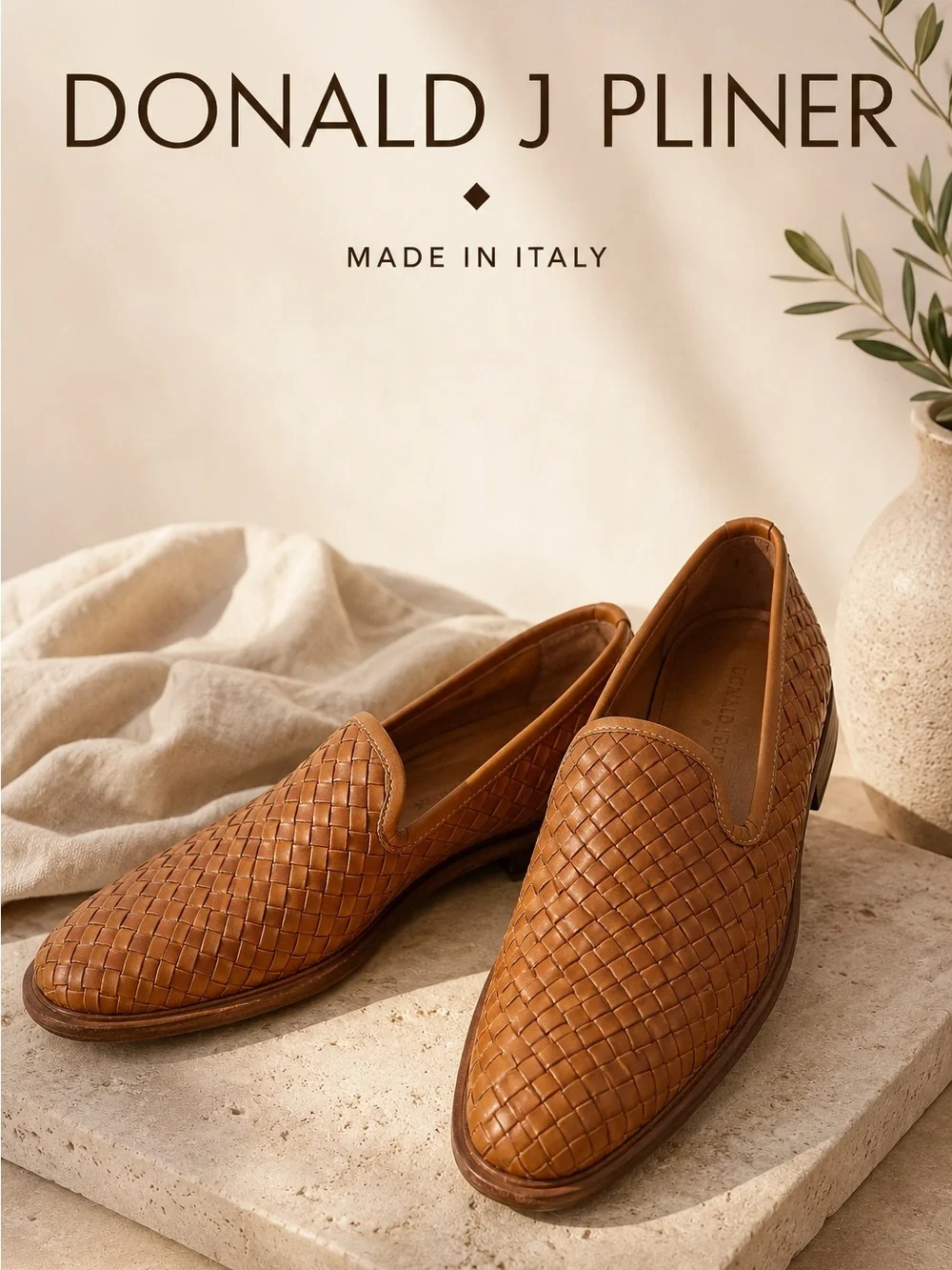 Donald J Pliner Zelvyn Men 9M Brown Woven Basketweave Leather Loafers Slip On
